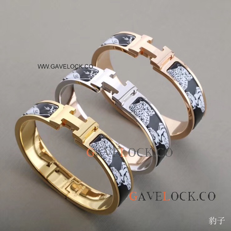 Copy Hermes Clic Clac H Bangle - Leopard Enamel Bracelet